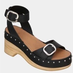Zara wood clog black leather sandal sz 36 2023 summer